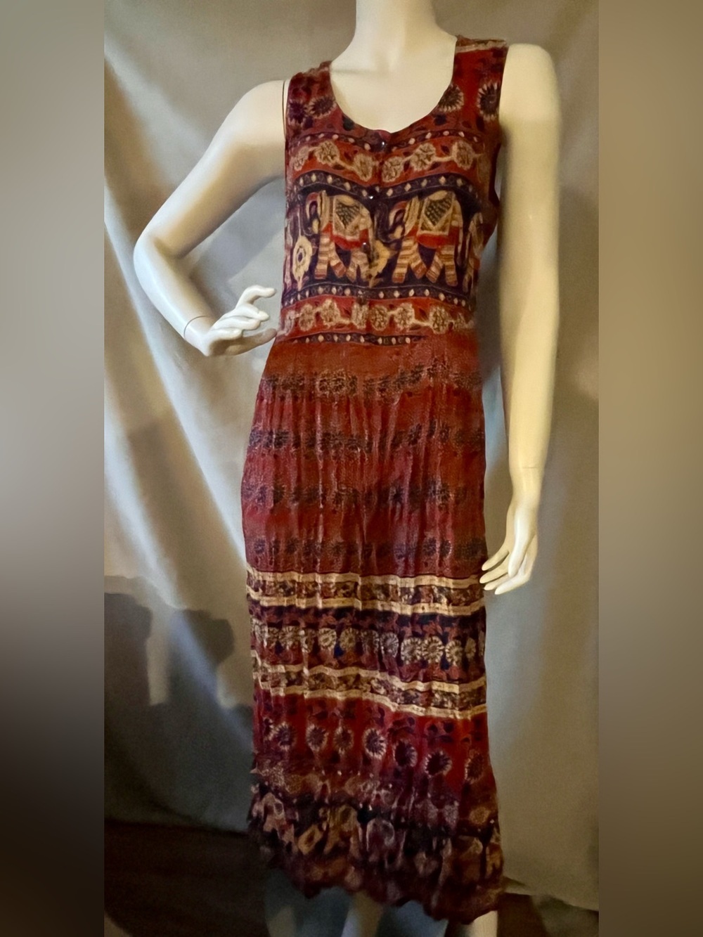 Vintage Starina Boho Print Maxi Dress Large